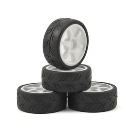 Gravity RC LLC GRC124 USGT Pre Glue Tire on GT 6 Spoke White wheel set of 4 -NonBelted