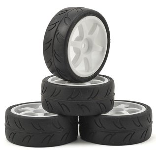 Gravity RC LLC GRC124 USGT Pre Glue Tire on GT 6 Spoke White wheel set of 4 -NonBelted