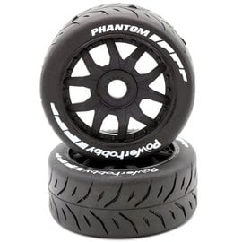 Power Hobby PHBPHT2402MB  1/8 GT Phantom Belted Mounted Tires, Medium Compound, 17mm Black Wheels