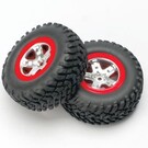 Traxxas TRA5873A  Satin Chrome Red Beadlock SCT Tires & Wheels (2)