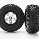 Traxxas TRA5875X  SCT Off-Road Racing Tires & Satin Chrome / Black Wheels (2) (2WD front)