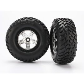 Traxxas TRA5875X  Satin Chrome Black Beadlock SCT Tires & Wheels (2)  off-road racing tires, foam inserts) (2) (2WD front)