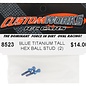 Custom Works R/C CSW8523  Custom Works Titanium Hex Ball Stud (Blue) (2) (Tall)