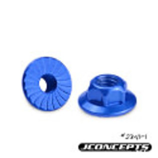 J Concepts JCO2341-1  4mm Large Flange Serrated Locknut-Blue, Fits B5 / Traxxas / TLR / Serpent / Kyosho / Xray