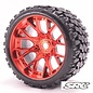 SWEEP C1002RC  Terrain Crusher Belted Tires preglued on Red Chrome Wheels 2pcs set