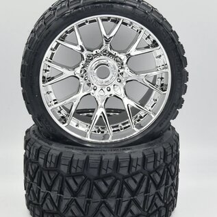 SWEEP C1004S Land Crusher Belted Tires preglued on Chrome Wheels 2pcs set