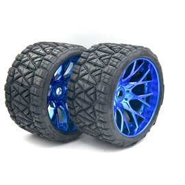SWEEP C1004BC  Land Crusher Tires preglued on Blue Chrome Wheels