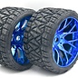 SWEEP C1004BC  Land Crusher Belted Tires preglued on Blue Chrome Wheels 2pcs set