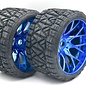 SWEEP C1004BC Monster Truck Land Crusher Belted tire preglued on WHD BLUE Chrome wheel 2pcs set