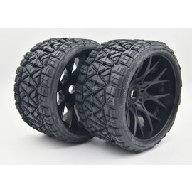 SWEEP C1004B Monster Truck Land Crusher Belted tire preglued on WHD Black wheel 2pcs set