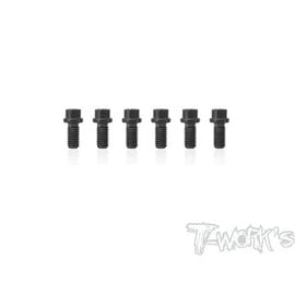 T-Works ASS-306P-BK  1/12 Pan Car Rear Wheel Hub Screws-M3x6mm Black ( For Yokomo ) 6pcs.