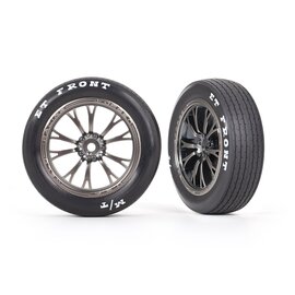 Traxxas TRA9474A  Traxxas Drag Slash Front Pre-Mounted Tires (Satin Black Chrome) (2) w/Weld Wheels & 12mm Hex