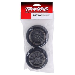 Traxxas TRA9474A  Traxxas Drag Slash Front Pre-Mounted Tires (Satin Black Chrome) (2) w/Weld Wheels & 12mm Hex