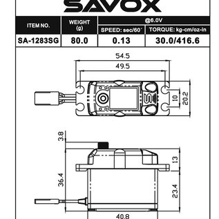Savox SAVSA1283SGP  Coreless Metal Case Digital Servo with Soft Start, 0.13sec / 416oz @ 6V