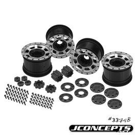 J Concepts JCO3374B  Vengeance, 2.2" Axial Yeti 12mm Glue-On Wheel W/ Caps & Adaptors, 4pc