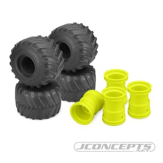J Concepts JCO316905-3377Y  Gold Firestorm Monster Truck Tires  Combo - Includes Yellow Tribute Wheels (1set of 4)