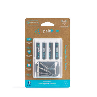 PaleBlue PBLPBAAAC  Pale Blue Lithium Ion Rechargeable AAA Batteries 4pk
