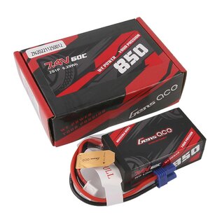 Gens Ace GEA8502S60E2  7.4V 850mAh 2S 60C Hard Case Lipo Battery: EC2