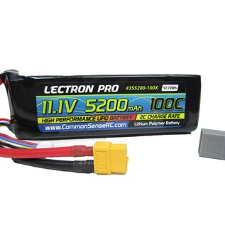 Lectron Pro 3S5200-100X  Lectron Pro 3S 11.1v 5200mAh 100C LiPo w/ XT60 Plug & Adaptor