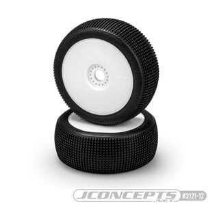 J Concepts JCO3121-12 Green Reflex 1/8 Buggy Tires On White Wheels (2)