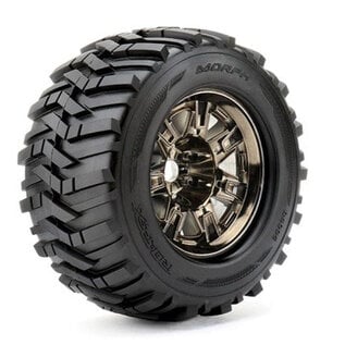 ROAPEX ROPR4005-CB0  Morph 1/8 Monster Truck Tires Mounted on Chrome Black Wheels, 0" Offset, 17mm Hex (1 pair)