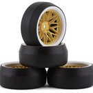 Yeah Racing YEA-WL-0088  Yeah Racing Spec D Pre-Mounted Drift Tires w/LS Mesh Wheels (White/Gold) (4) w/12mm Hex & 6mm Offset