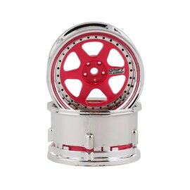 DS Racing DSC-DE-224  DS Racing Drift Element 6 Spoke Drift Wheels (Pink Face/Chrome Lip/Black Rivets) (Adjustable Offset) w/12mm Hex