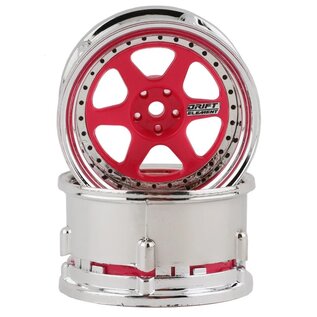 DS Racing DSC-DE-224  Drift Element 6 Spoke Drift Wheels (Pink Face/Chrome Lip