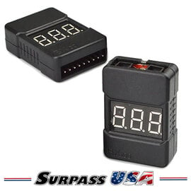 Surpass Hobby USA DTCB07027 Hard Case LED 1-8S Lipo Battery Voltage Meter with Programmable Low Voltage Alarm