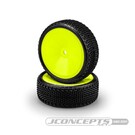 J Concepts JCO4061-201011  Pink Fuzz Bite Wide 2wd Front on Yellow Wheels (2)