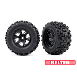 Traxxas TRA7871   X-MAXX Sledgehammer® Belted Tires & Black Wheels Pre Glued (2)