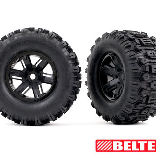 Traxxas TRA7871   X-MAXX Sledgehammer® Belted Tires & Black Wheels Pre Glued (2)