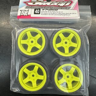 SWEEP SWP740512  Sweep Minis 40deg M-SPEC Rubber tires (4) set on Yellow pre-glued Wheels