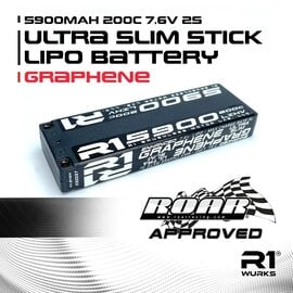 R1wurks R1-030037  5900mAh 200c 7.6v 2S Ultra Slim, Stick LiPo Battery w/ 5mm Bullets