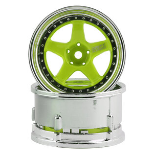 DS Racing DSC-DE-025 DS Racing Drift Element 5 Spoke Drift Wheel (Green Face/Chrome Lip/Chrome Rivet) (Adjustable Offset) w/12mm Hex