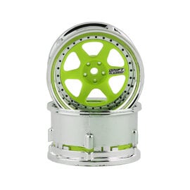DS Racing DSC-DE-226 DS Racing Drift Element 6 Spoke Drift Wheel (Green Face/Chrome Lip/Black Rivets) (Adjustable Offset) w/12mm Hex