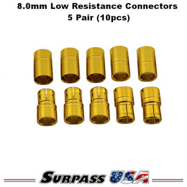 Surpass Hobby USA DTP02006 8.0mm Gold Low Resistance Bullet Connector Set 5 Pair (10pcs)