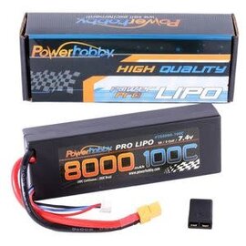 Power Hobby PHB2S8000100CXT60APT 2S 7.4V 8000mAh 100C-200C LiPo Battery with Hardwired XT60 Plug & HC Adapter