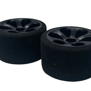 JACO JAC2709-B  Double Blue Jaco 1/12 Foam Front Tires Mounted On "Prism" Black Wheels (2)