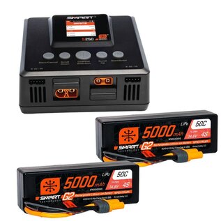 Spektrum SPMXPSS800  Smart Powerstage 8S Surface Bundle: (2) G2 5000mAh 4S LiPo IC5 & S250 Charger