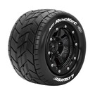 Louise RC LOULT3328SB  MFT MT-Rocket 1/10 Monster Truck Tires, 1/2" Offset, 17mm Hex, Soft, Mounted on Black Rim (2)