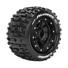 Louise RC LOULT3329SB  MFT MT-Pioneer 1/10 Monster Truck Tires, 1/2" Offset, 17mm Hex, Soft, Mounted on Black Rim (2)