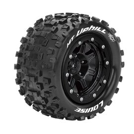 Louise RC LOULT3330SB  MFT MT-Uphill 1/10 Monster Truck Tires, 1/2" Offset, 17mm Hex, Soft, Mounted on Black Rim (2)