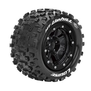 Louise RC LOULT3330SB  MFT MT-Uphill 1/10 Monster Truck Tires, 1/2" Offset, 17mm Hex, Soft, Mounted on Black Rim (2)