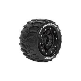 Louise RC LOULT3331SB  MFT MT-Cyclone 1/10 Monster Truck Tires, 1/2" Offset, 17mm Hex, Soft, Mounted on Black Rim (2)