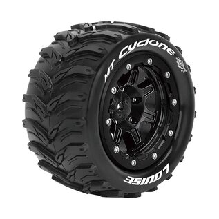 Louise RC LOULT3331SB  MFT MT-Cyclone 1/10 Monster Truck Tires, 1/2" Offset, 17mm Hex, Soft, Mounted on Black Rim (2)