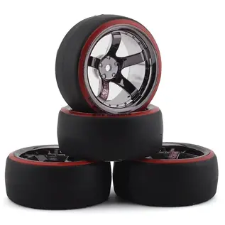 Firebrand RC FBR1WHEHI5966  Firebrand RC Highfive D29 Pre-Mounted Slick Drift Tires (4) (Smoke Chrome) w/D2 Tires, 12mm Hex & 9mm Offset