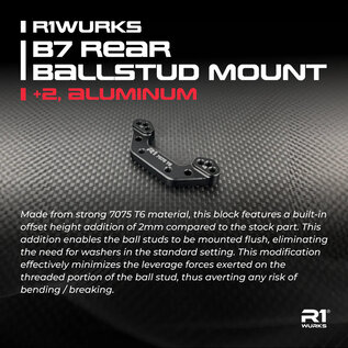 R1wurks R1-900061  R1Wurks RC10 B7 Rear Ballstud Mount, +2, Aluminum