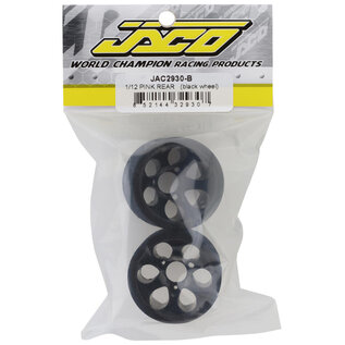 JACO JAC2930B   Pink Jaco 1/12 Foam Rear Tires Mounted On "Prism" Black Wheels (2) this was JAC2930-WC