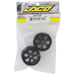 JACO JAC2732B   Magenta Jaco 1/12 Foam Front Tires Mounted On "Prism" Black Wheels (2) this was JAC2732-WC